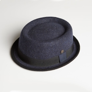 DASMARCA-Tony-Indigo-dark navy porkpie hat-felt porkpie hat-stingy brim porkpie hat-mod style hat