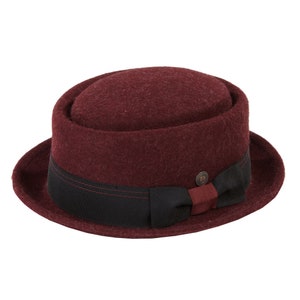 DASMARCA-Quintin-red hat-felt hat-porkpie hat-dress hat-telescope crown porkpie hat-burgundy hat