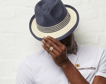 DASMARCA-Jordan-Navy blue hat-blue trilby-stylish hat-fashion hat-too tone hat-summer straw hat-men's hat