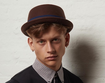 DASMARCA-Leo-Brown-felt porkpie hat-short brim porkpie-rude boy porkpie hat-mod porkpie hat