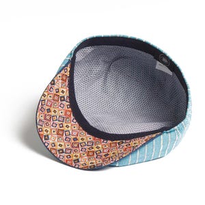 Lloyd Stripe Peaked Summer Italian Linen Bakerboy Newsboy Cap - Turquoise