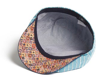 Lloyd Stripe Peaked Summer Italian Linen Bakerboy Newsboy Cap - Turquoise