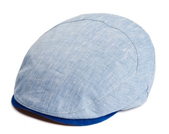 Logan Sky Blue Linen Summer Italian Flat Cap For Men