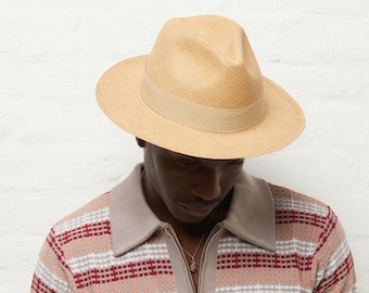 Dasmarca Riley Genuine Panama Straw Trilby Hat For Men & Women- Sand