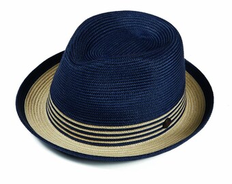 DASMARCA-Jordan-Navy blue hat-blue trilby-stylish hat-fashion hat-too tone hat-summer straw hat-men's hat