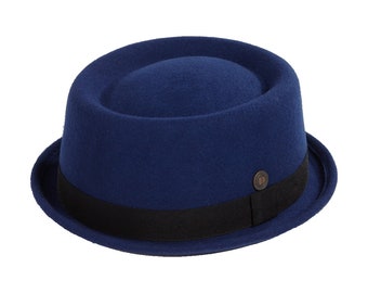 DASMARCA-Jack-Blue-felt porkpie hat-stingy brim porkpie hat-mod style-rude boy style porkpie-blue porkpie hat