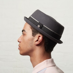 DASMARCA-Leo-Grey hat-short brim hat-winter hat-porkpie hat-grey porkpie-rude boy hat-mod style hat