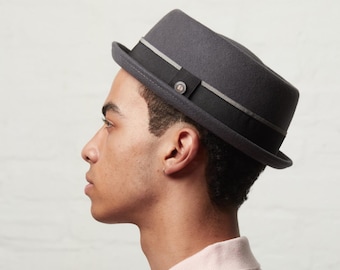 DASMARCA-Leo-Grey hat-short brim hat-winter hat-porkpie hat-grey porkpie-rude boy hat-mod style hat