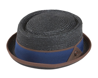 DASMARCA-Oscar-Carbon-black straw porkpie hat- men's hat-sun hat-vintage looking porkpie