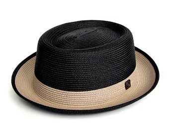 DASMARCA-Bobby-Carbon-black porkpie hat-two tone porkpie-summer hat-straw porkpie hat-telescope crown porkpie hat