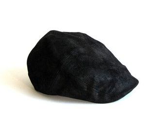 Boné DASMARCA-Alex-Carbon-couro preto-boné de inverno-boné de condução-boné com visual vintage-boné de camurça preto