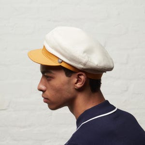 Luke Dijon Yellow Linen Summer Italian Sailor Cap Greek Fisherman&#39;s Cap