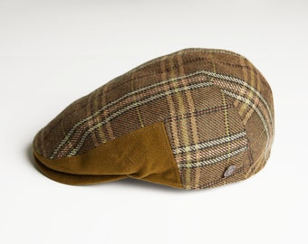 DASMARCA-Luis-Olive wool cap-flat cap-golf cap-green checks-cap for men-italian caps