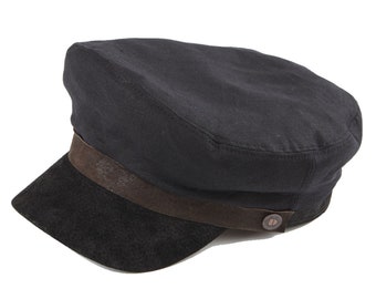 Casquette marin d'été en lin noir LABoca avec visière en cuir