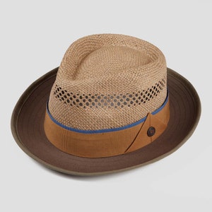 DASMARCA-Ronan-Olive-straw fedora hat-summer straw hat-straw linen hat-beach hat-fedora-vintage looking fedora