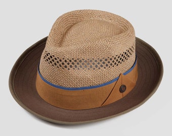 DASMARCA-Ronan-Olive-straw fedora hat-summer straw hat-straw linen hat-beach hat-fedora-vintage looking fedora