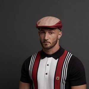 Dasmarca Liam Red Linen Herringbone Summer Italian Flat Cap For Men