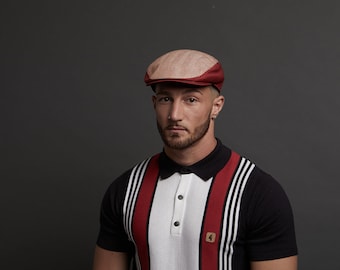 Dasmarca Gorra plana italiana de verano Liam de lino rojo con diseño de espiga para hombre
