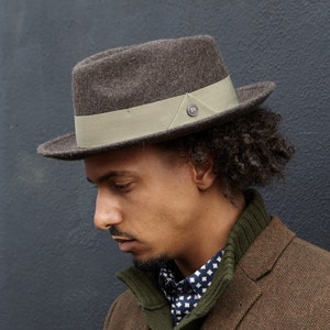 Dasmarca JAMES Winter Filz Fedora Hut mit breiter Krempe - Holz