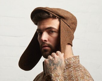 Dasmarca LOGAN Italian Tweed Wool Flat Cap With Earflaps Trapper