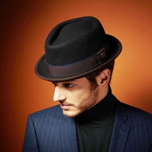 Dasmarca EDWARD winter two tone felt porkpie hat - Black / Brown