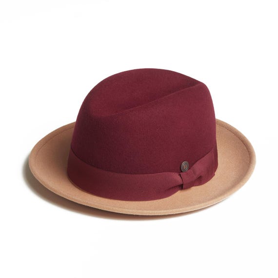 GANGSTAR Burgundy / Camel Two Tone Wide Brim Soft Felt  display picture 2