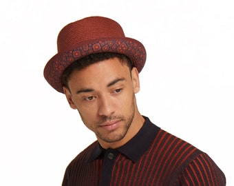 Dasmarca Tommy Burgundy Appliqué Under Brim Summer Porkpie Hat