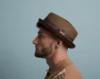 Dasmarca RICO summer telescope crown light weight breathable rude-boy mod porkpie hat - Tobacco