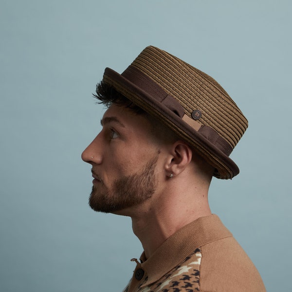 Dasmarca RICO couronne de télescope d'été léger chapeau porkpie mod rude-boy respirant - Tabac