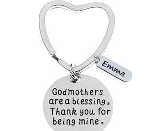Personalized Godmother Gift with Engraved Name Charm, Custom Godmother Keychain, Godmother Jewelry for Godmothers, Proposal, Thank You