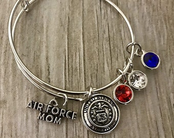 US Air Force Mom Bracelet, Proud Airforce Mom Gift, Mom Gifts, Mother's Day, Mom Birthday, USAF, Custom Air Force Jewelry, Military Gift