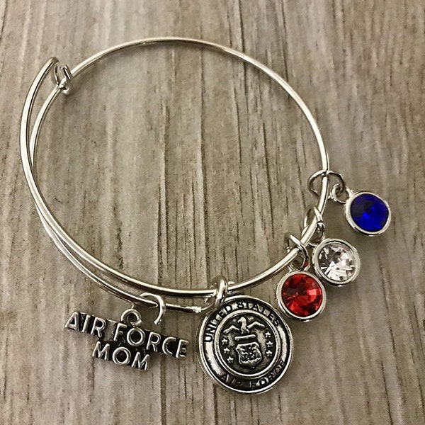 US Air Force Mom Bracelet, Proud Airforce Mom Gift, Mom Gifts, Mother's Day, Mom Birthday, USAF, Custom Air Force Jewelry, Military Gift