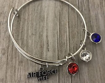 US Air Force Wife Bracelet, Proud Airforce Wife Gift, Mother's Day, Mom Birthday, USAF, Custom Air Force Jewelry, Military Gift, USAF