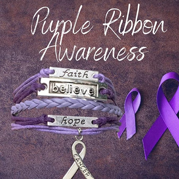 Purple Ribbon Bracelet, Epilepsy, Fibromyalgia, Lupus, Mucolididoses, Neuropathy, Pancreatic Cancer, Sarcoidosis, Crohn's, Domestic Violence