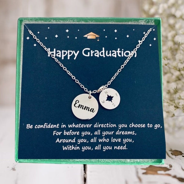 Personalized Graduation Compass Necklace, Graduation gift, Graduation Jewelry, Class of 2024 Grad necklace, High school grads, College grads