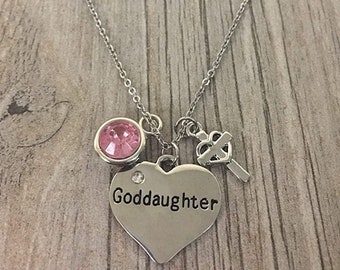 Personalized Goddaughter Necklace, Gift for Goddaughter, Baptism Gift, Communion Gift, Girls Cross Necklace, God Daughter Pendant