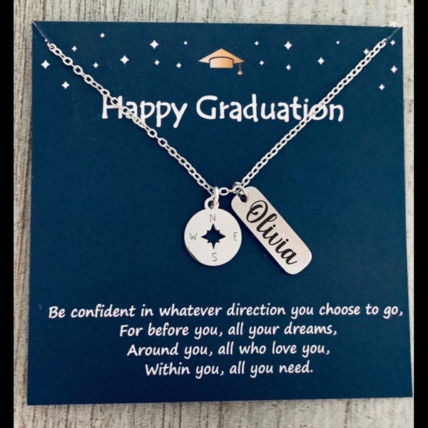 Personalized Graduation Compass Necklace, Girls Graduation gift, Graduation Jewelry, Class of 2024 High school grads, College grads