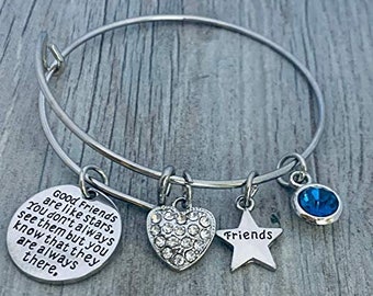 Personalized Best Friends Birthstone Charm Bracelet- Custom Good Friends are Like Stars Bangle-Friend Jewelry for Women-Perfect Gift for Her