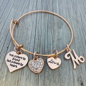 Personalized Best Friends Bracelet, Custom Rose Gold Not Sisters By Blood But Sisters By Heart Friend Jewelry- Womens Gift for Friends