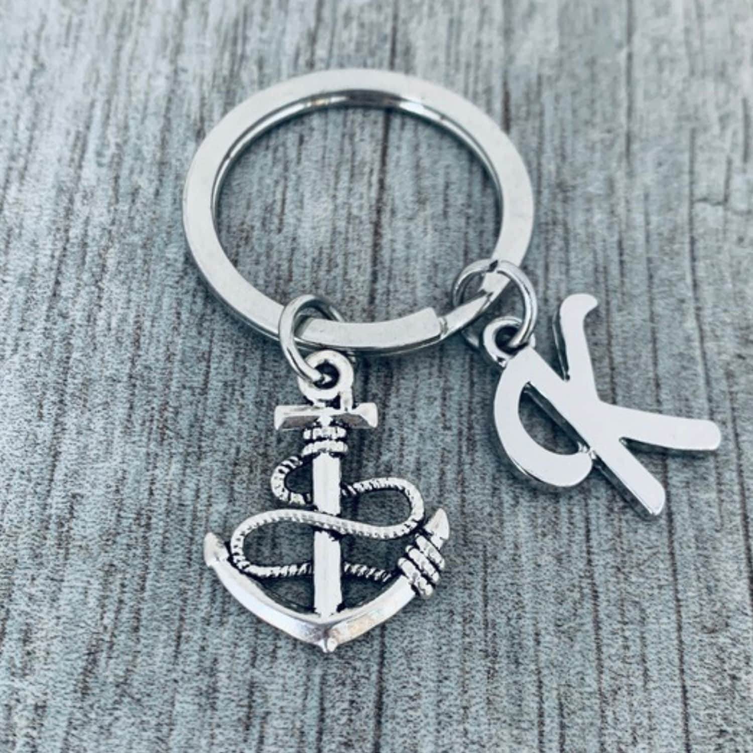 Personalized Anchor Keychain Custom Initial Keychain Etsy