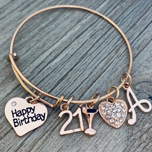 21st Birthday Bracelet, Rose Gold 21st Birthday Gift for Her, 21st bday, Custom 21st Birthday Gift, Sister, Daughter Gift for Best Friend