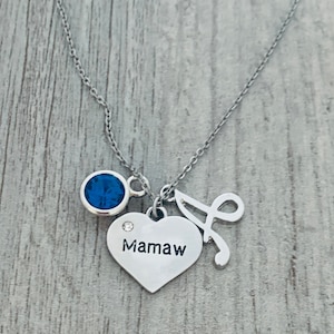 Personalized Mamaw Necklace, Initial Birthstone Jewelry, Gift for Grandma, Custom Grandmother Pendant, New Grandma, Pregnancy Reveal