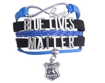 Police Bracelet, Blue Lives Matter Jewelry, Proud Police Wife, Mom, Sister, Daughter Charm Bracelet, Back the Blue, Blue Line