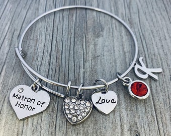 Personalized Matron of Honor Bangle Bracelet, Custom Matron of Honor Jewelry, Matron of Honor Proposal, Sister Matron of Honor, Thank You