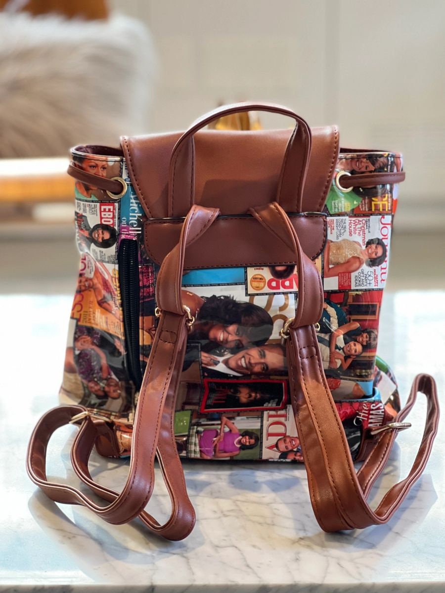 Obama Backpack Brown Leather Accented Combination Michelle Obama Backpack Bag - Etsy