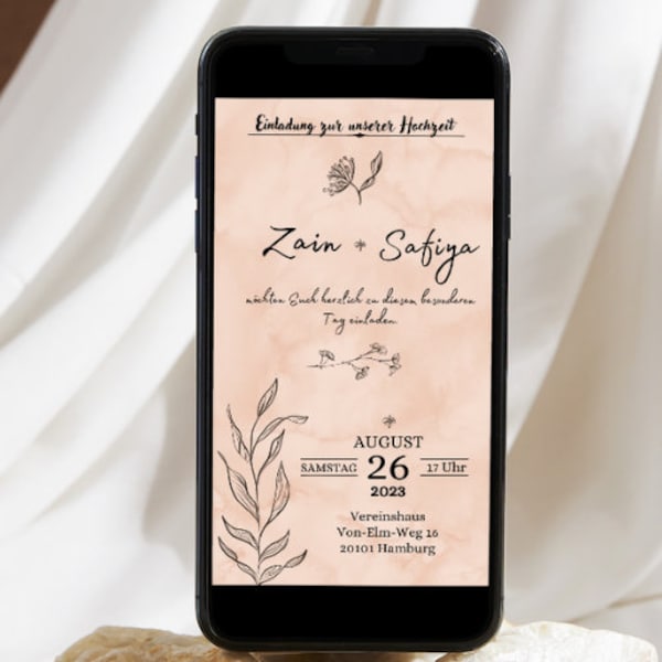 Digitale Hochzeitseinladung für Messenger, personalisierbare Einladung mit Service