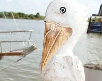 Pelican Fathers Day GIft, Hand Carved Wood - 11 1/2 inch Fast Free Shipping