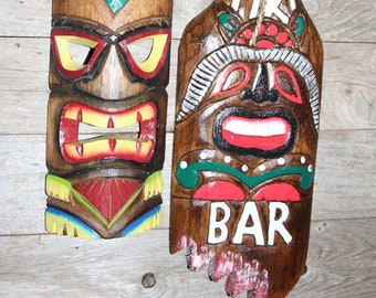 Beach Wedding Tiki Hut Bar Decor Hand-Painted Tiki Masks Fast Free Shipping