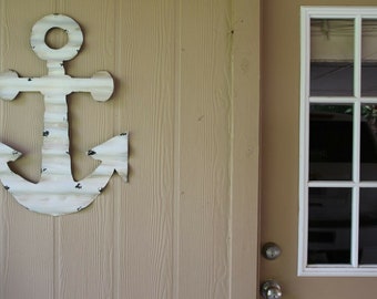 Oversized Nautical Anchor Wall Hanging Art, Distressed Weathered Look Tin, 27 inch Fast Free Shipping