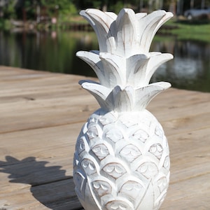 Tabletop Decorative Carved Wooden PINEAPPLE Statue- Rustic Distressed Finish- Luck Of The  Pineapple-Gift Idea,  GS-LP1